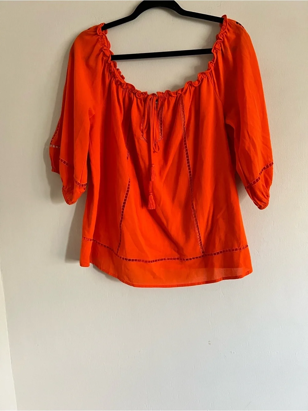 Trina Turk Orange Resort Blouse V Neck Tie Peasant Blouse Sx X-Large